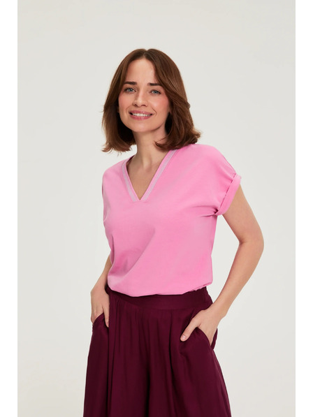 Moodo Bavlnené tričko s V výstrihom ružové Moodo