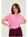Moodo Bavlnené tričko s V výstrihom ružové Moodo
