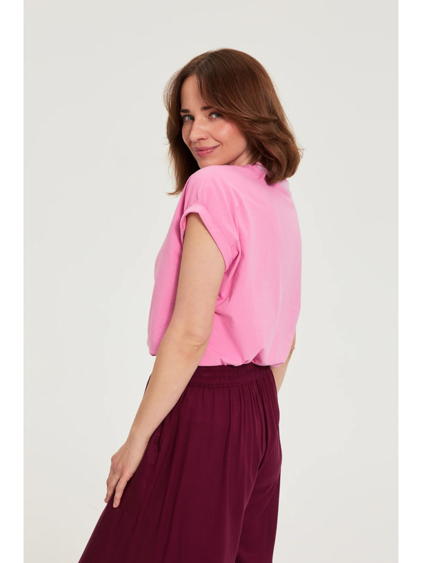 Moodo Bavlnené tričko s V výstrihom ružové Moodo