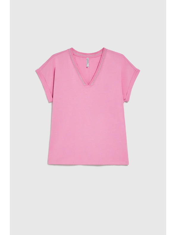 Moodo Bavlnené tričko s V výstrihom ružové Moodo