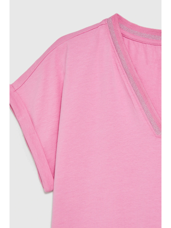 Moodo Bavlnené tričko s V výstrihom ružové Moodo