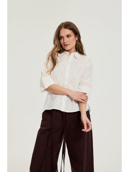 Moodo Bavlnená košeľa s rukávmi 3/4 biela Moodo