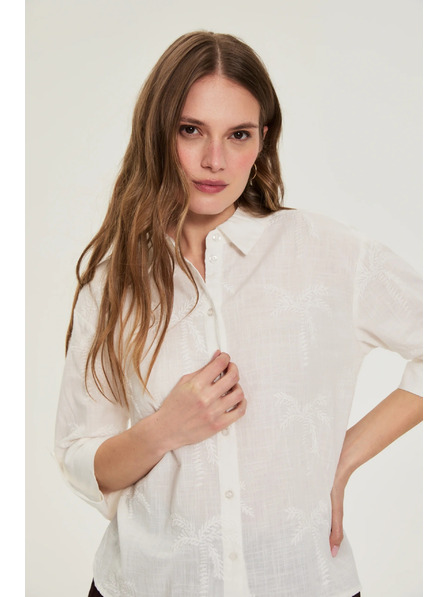 Moodo Bavlnená košeľa s rukávmi 3/4 biela Moodo