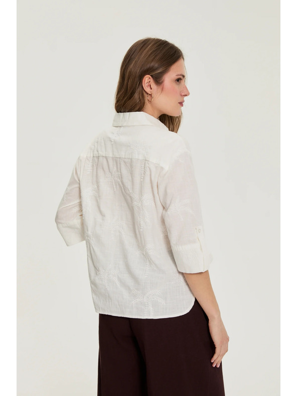 Moodo Bavlnená košeľa s rukávmi 3/4 biela Moodo