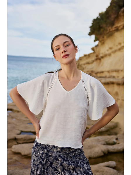 Moodo Košeľa so širokými rukávmi biela Moodo