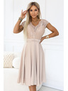 numoco LINDA Šifónové vzdušné šaty s čipkovaným výstrihom - béžové