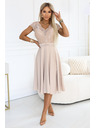 numoco LINDA Šifónové vzdušné šaty s čipkovaným výstrihom - béžové