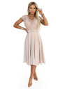 numoco LINDA Šifónové vzdušné šaty s čipkovaným výstrihom - béžové