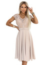 numoco LINDA Šifónové vzdušné šaty s čipkovaným výstrihom - béžové