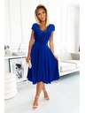 numoco Šifónové šaty s čipkovým výstrihom - modré Numoco LINDA