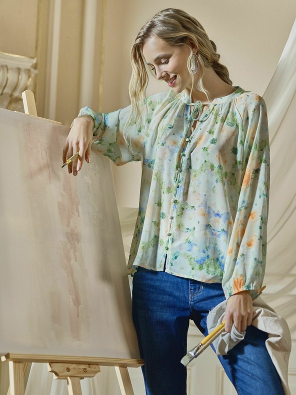 Orsay Svetlozelená vzorovaná dámska blúzka ORSAY