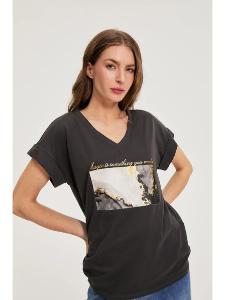 Moodo Bavlnená blúzka s potlačou sivá Moodo