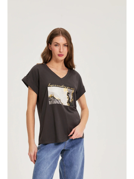 Moodo Bavlnená blúzka s potlačou sivá Moodo