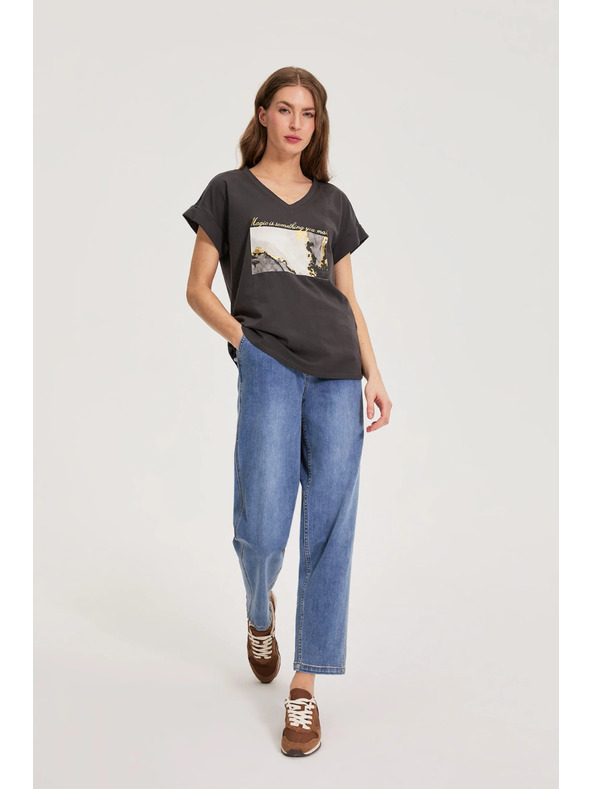 Moodo Bavlnená blúzka s potlačou sivá Moodo