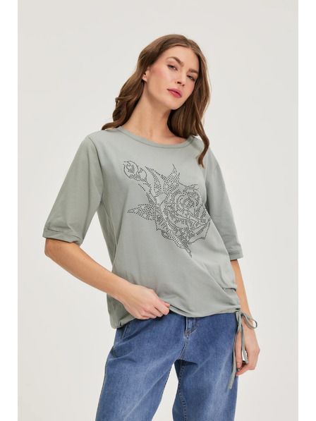 Moodo Bavlnená blúzka s korálkami olivová Moodo