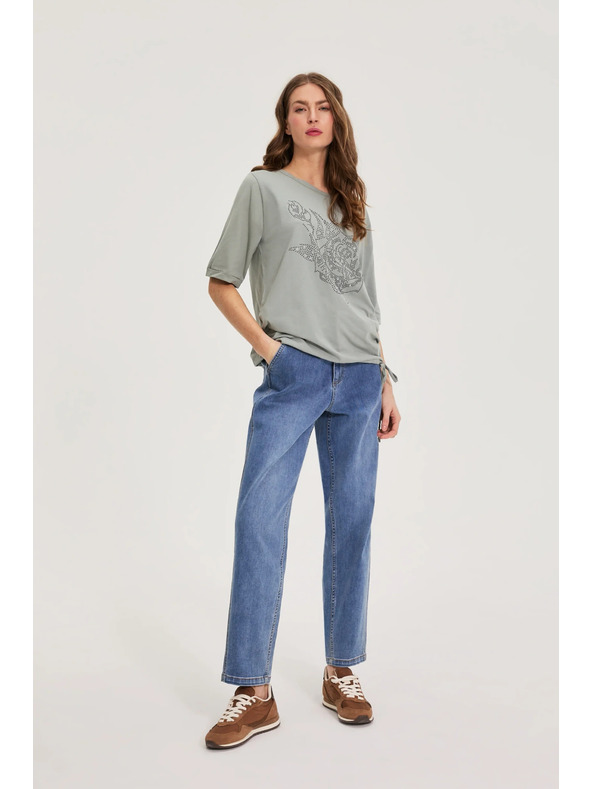 Moodo Bavlnená blúzka s korálkami olivová Moodo