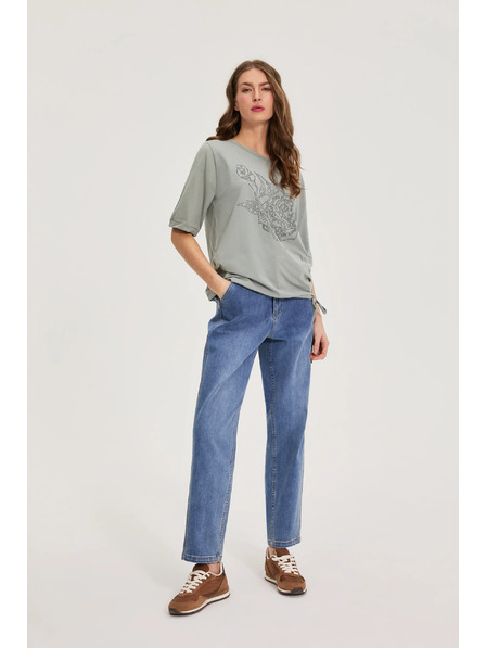 Moodo Bavlnená blúzka s korálkami olivová Moodo