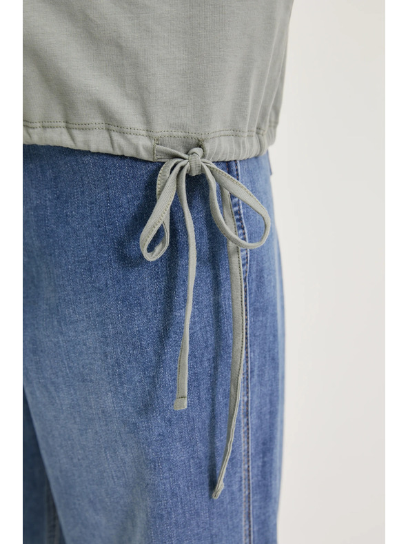 Moodo Bavlnená blúzka s korálkami olivová Moodo