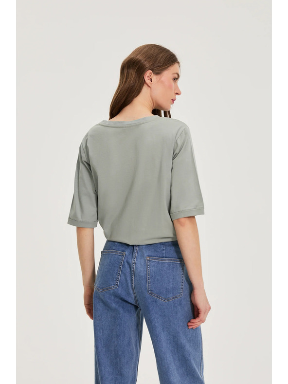 Moodo Bavlnená blúzka s korálkami olivová Moodo