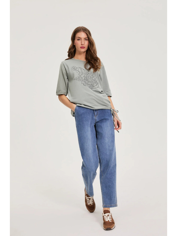 Moodo Bavlnená blúzka s korálkami olivová Moodo