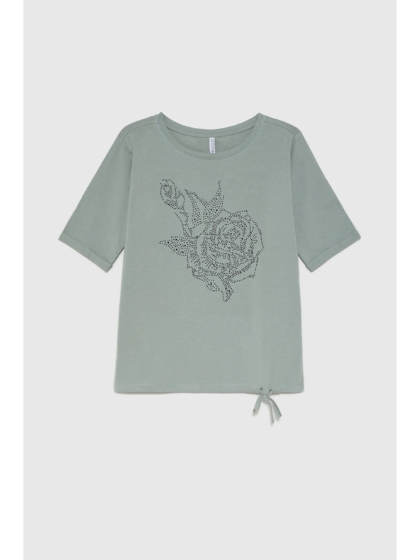 Moodo Bavlnená blúzka s korálkami olivová Moodo