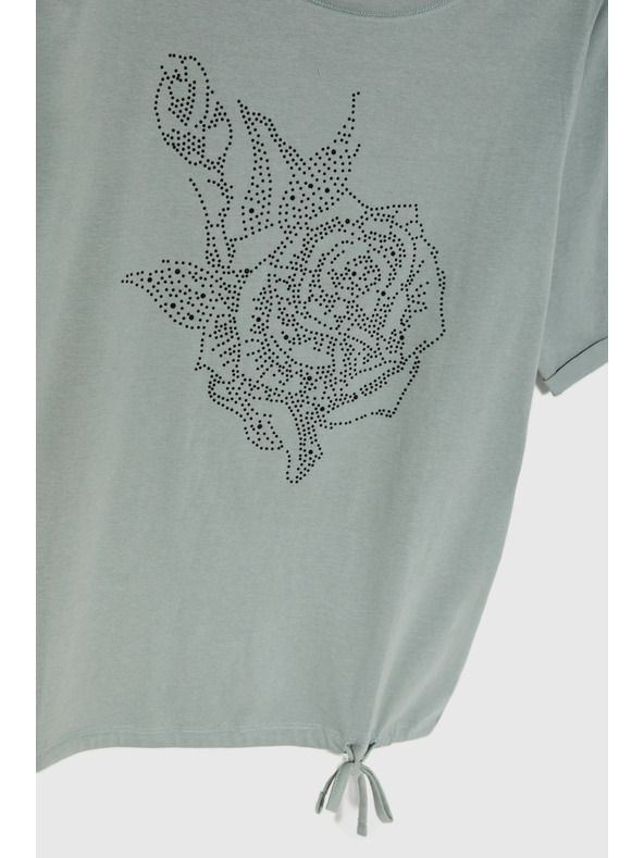 Moodo Bavlnená blúzka s korálkami olivová Moodo