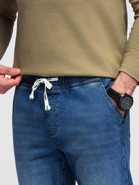 Ombre Clothing Pánske džínsové nohavice JOGGERS s pracím efektom - modré V2 OM-PADJ-0267 Ombre Clothing