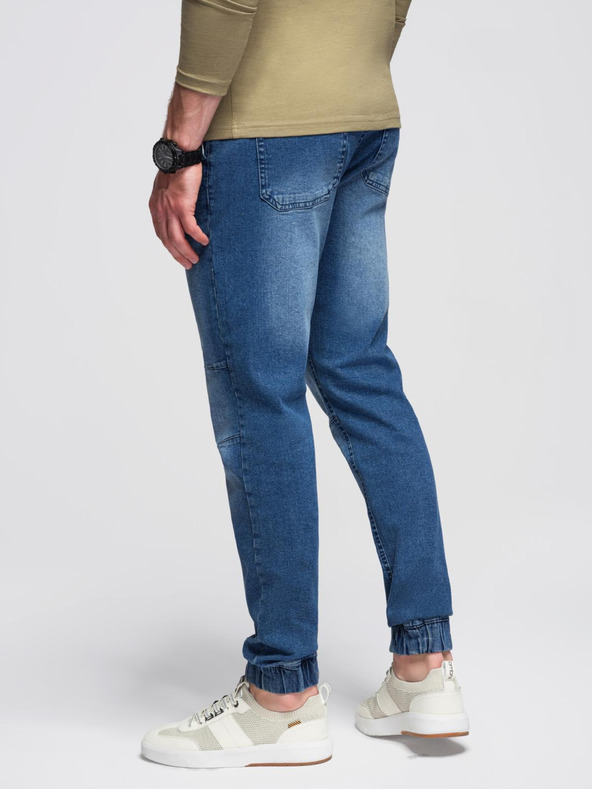 Ombre Clothing Pánske džínsové nohavice JOGGERS s pracím efektom - modré V2 OM-PADJ-0267 Ombre Clothing