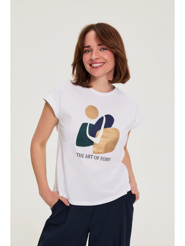 Moodo Bavlnená blúzka s potlačou biela Moodo