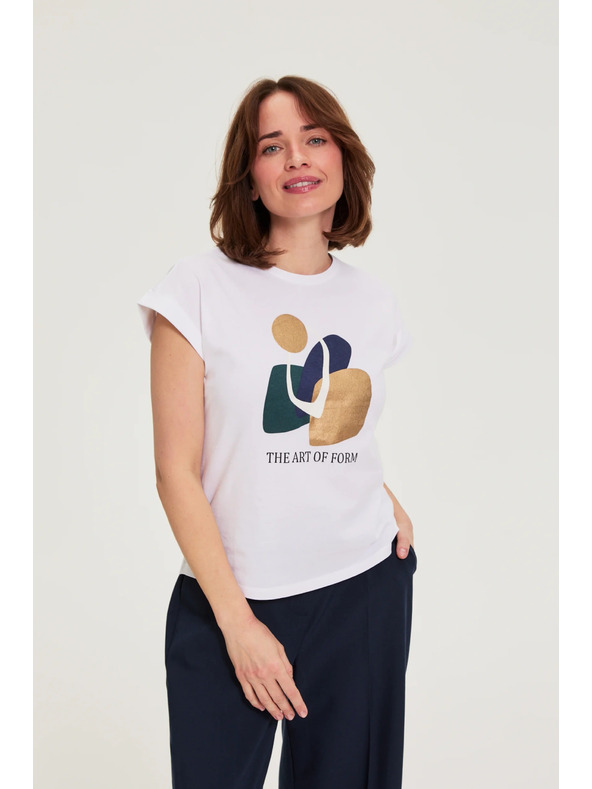 Moodo Bavlnená blúzka s potlačou biela Moodo