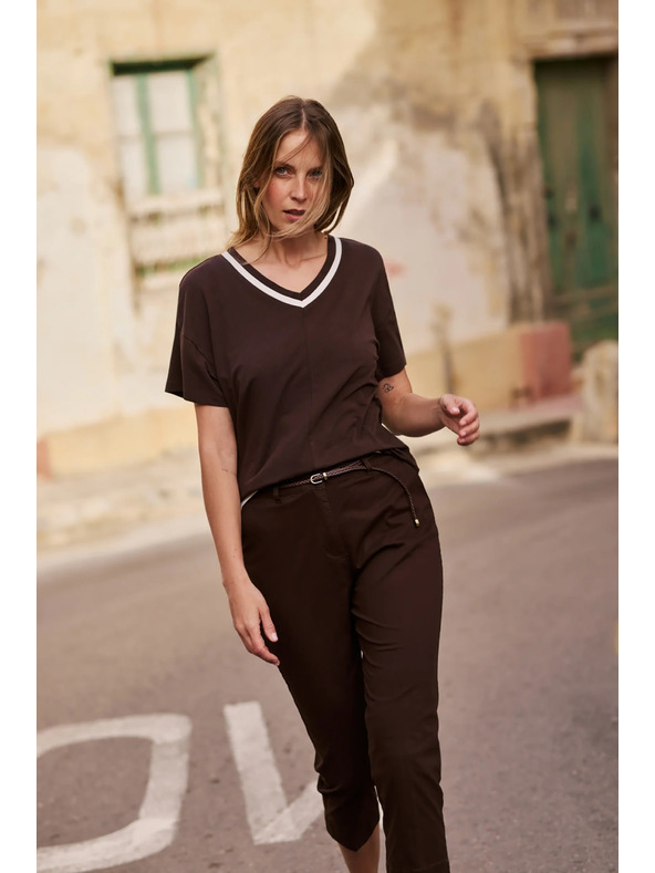 Moodo Košeľa s výstrihom hnedá Moodo