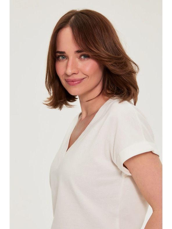 Moodo Bavlnená košeľa s V výstrihom biela Moodo