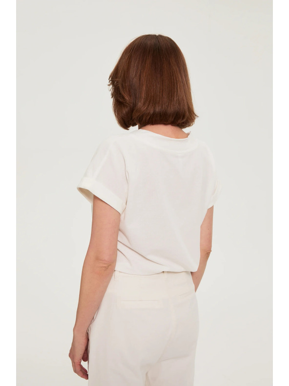 Moodo Bavlnená košeľa s V výstrihom biela Moodo