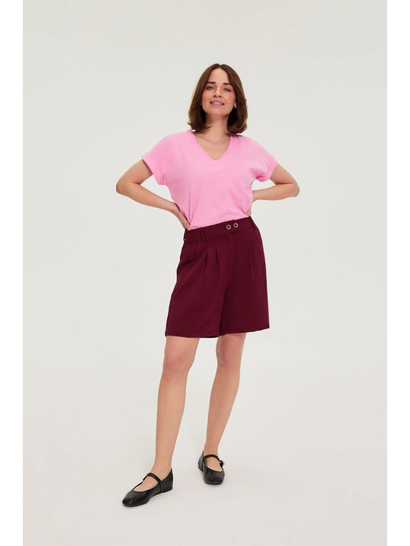 Moodo Bavlnená košeľa s V výstrihom ružová Moodo