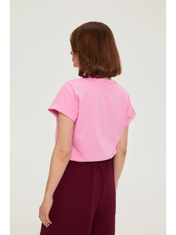 Moodo Bavlnená košeľa s V výstrihom ružová Moodo