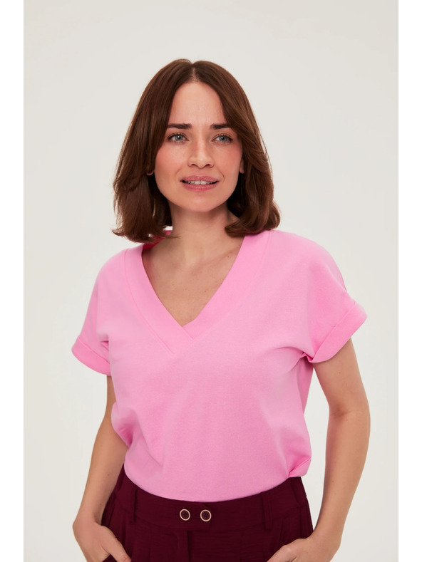 Moodo Bavlnená košeľa s V výstrihom ružová Moodo