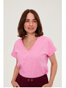 Moodo Bavlnená košeľa s V výstrihom ružová Moodo
