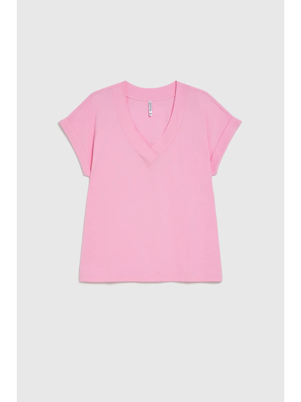 Moodo Bavlnená košeľa s V výstrihom ružová Moodo