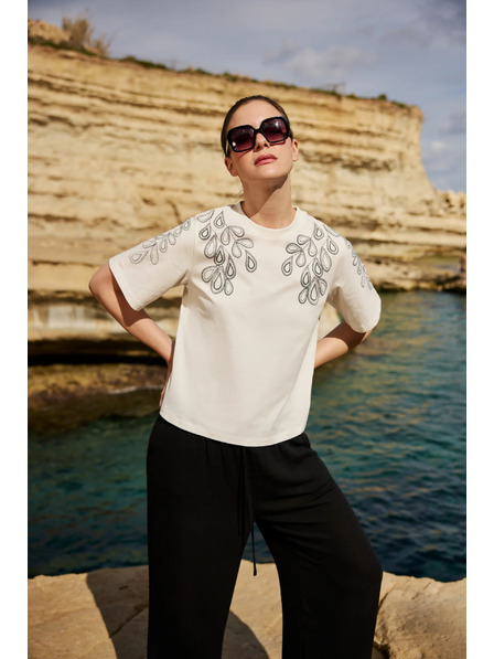 Moodo Bavlnená blúzka s potlačou biela Moodo