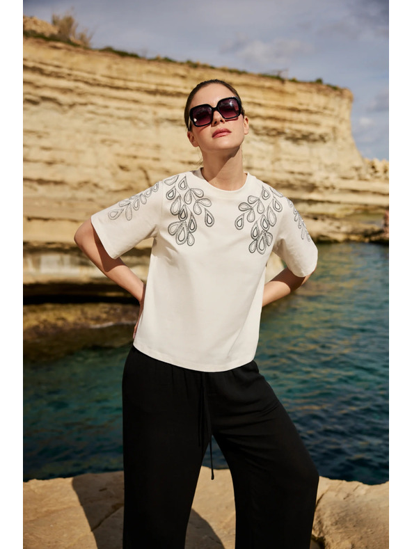 Moodo Bavlnená blúzka s potlačou biela Moodo