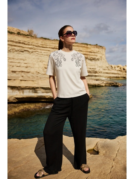 Moodo Bavlnená blúzka s potlačou biela Moodo