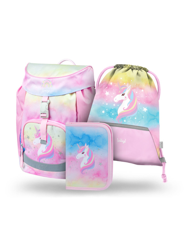 BAAGL  BAAGL 3 SET Airy Rainbow Unicorn: aktovka, peračník, vrecko