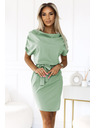 numoco ROXI pohodlné šaty s asymetrickou sukňou a páskom - pistáciové
