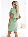 numoco ROXI pohodlné šaty s asymetrickou sukňou a páskom - pistáciové