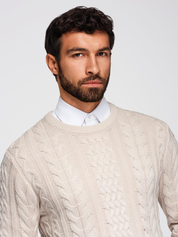 Ombre Clothing Elegantný pánsky sveter so zaujímavou väzbou - ecru V1 OM-SWSW-0173 Ombre Clothing