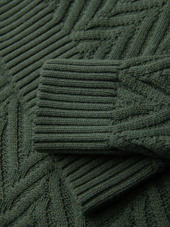 Ombre Clothing Pánsky sveter z cik-cak úpletu - vyblednutá zelená V2 OM-SWSW-0147 Ombre Clothing