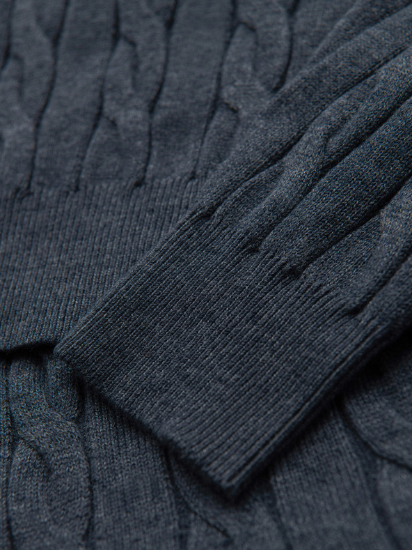 Ombre Clothing Pánsky sveter s rolákom a kockovanou väzbou - tmavě modrý V3 OM-SWTN-0157 Ombre Clothing