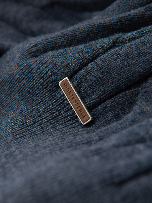 Ombre Clothing Pánsky sveter s rolákom a kockovanou väzbou - tmavě modrý V3 OM-SWTN-0157 Ombre Clothing