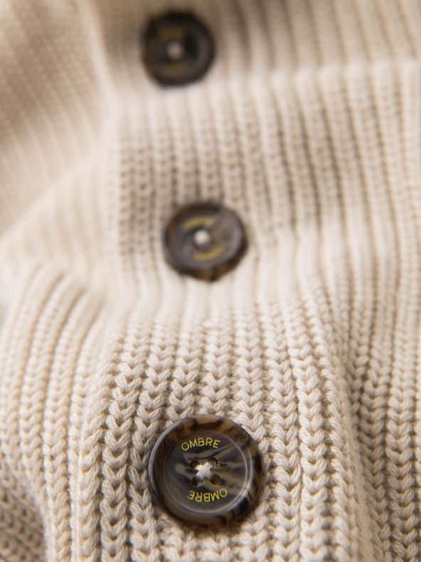 Ombre Clothing Pánsky bavlnený sveter so šálovým golierom - béžový V2 OM-SWCD-0153 Ombre Clothing