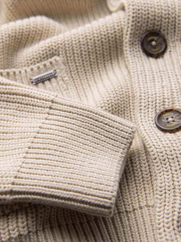 Ombre Clothing Pánsky bavlnený sveter so šálovým golierom - béžový V2 OM-SWCD-0153 Ombre Clothing